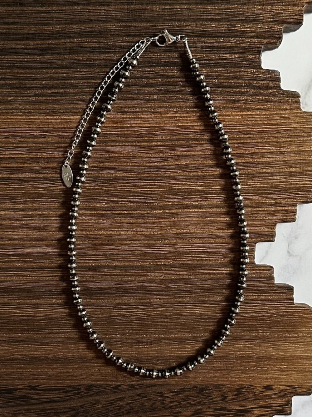 Handmade 16" 5mm & 3mm Alternating Brushed Steel Western Pearl Necklace